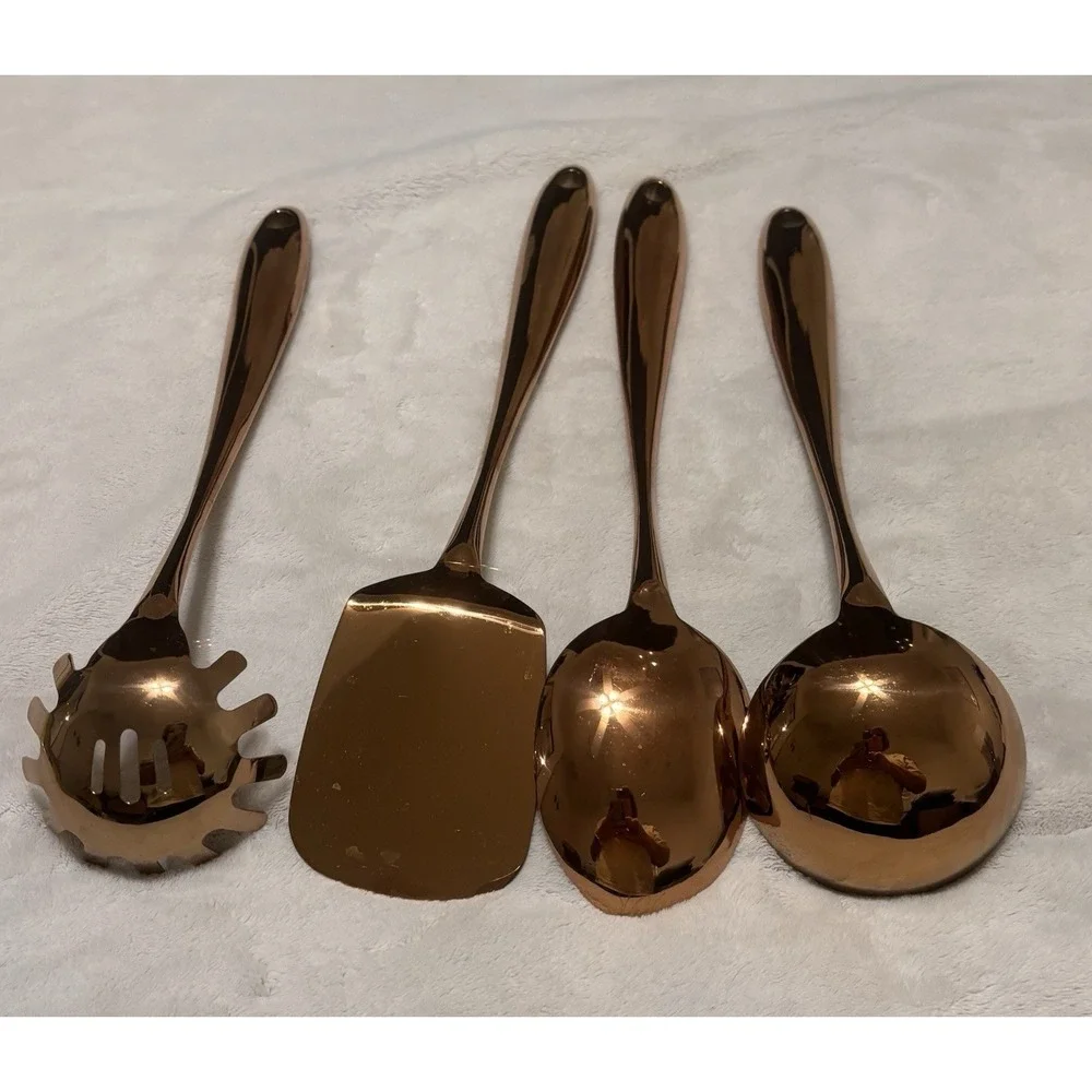 4 Pc Rose Gold Copper Finish Metal Kitchen Utensils Set